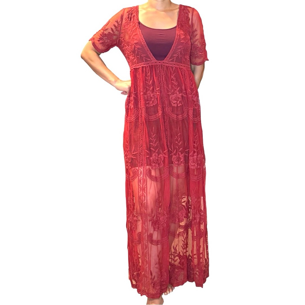 Red Lace Maxi Dress